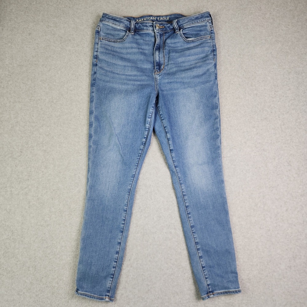 American Eagle Jeggings Womens 12S Blue Denim Medium Wash Super High Rise Skinny